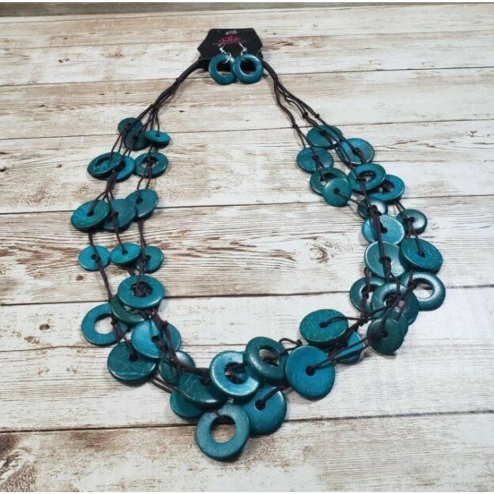 Paparazzi Blue Circle Design Necklace & Earring Set - Brand New